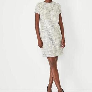 Ann Taylor cream shimmer tweed shift dress